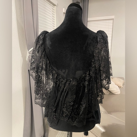 Recollections gothic lace corset velvet beaded blouse top S - Picture 3 of 9